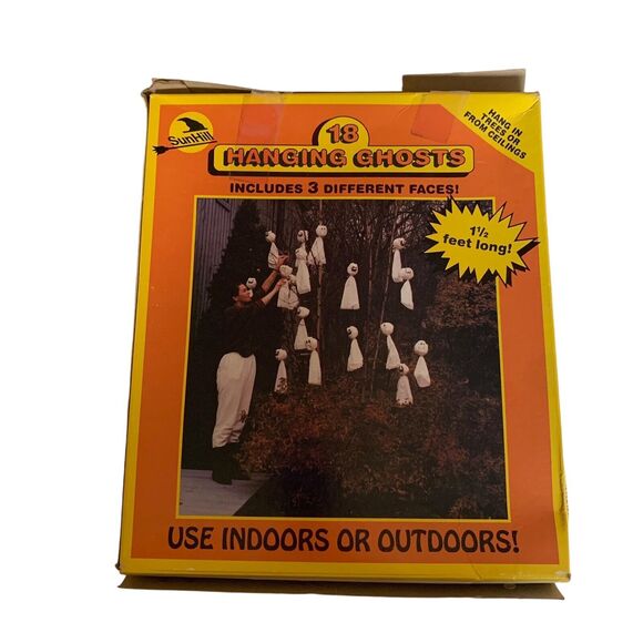 Vintage Halloween Sun Hill 18 White Hanging Ghosts Original Packaging NOS - Picture 1 of 8